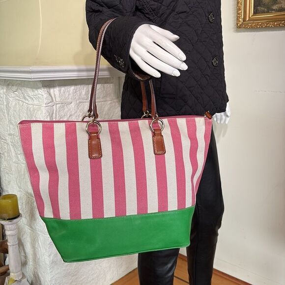 Dooney & Bourke O Ring Tote Bag Pink & White Canvas & Leather - Picture 3 of 17
